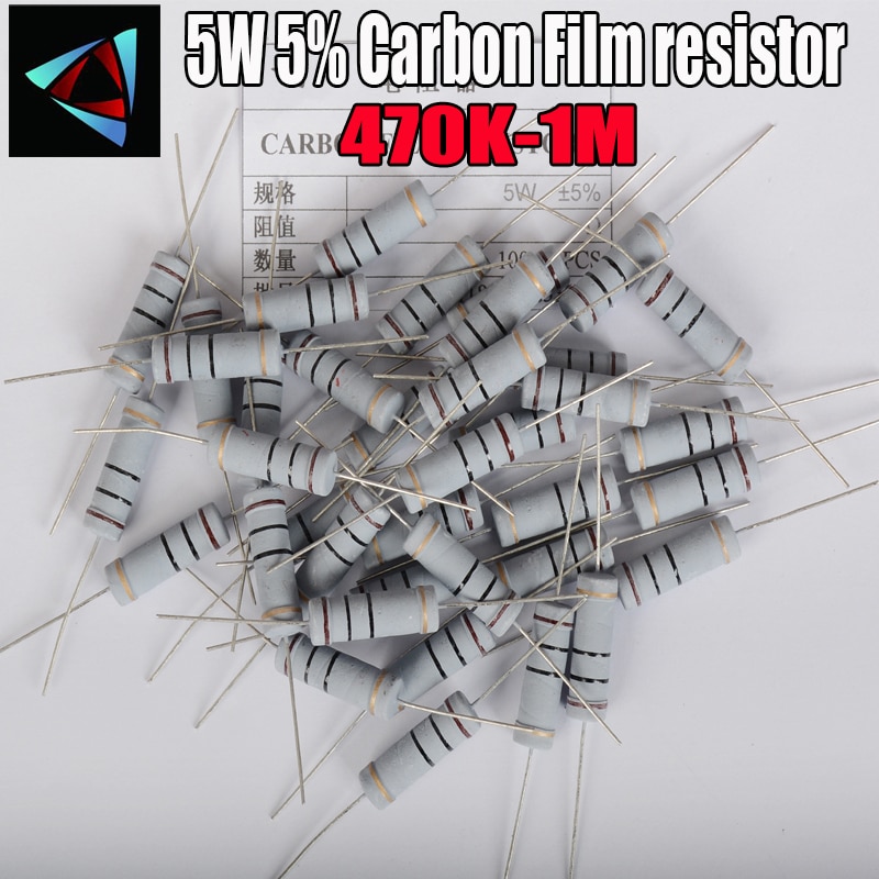 Résistances à Film de carbone 5% 5W 1R ~ 1M 470K 510K 560K 620K 680K 750K 820K 910K 1M ohm 5 pièces