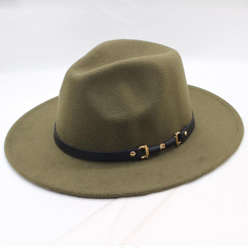 Chapeu Feutre Women's Chapeu Feminino Fedora Hat For Laday Wide Brim Sombreros Jazz Church Cap Panama Fedora top hat: ArmyGreen