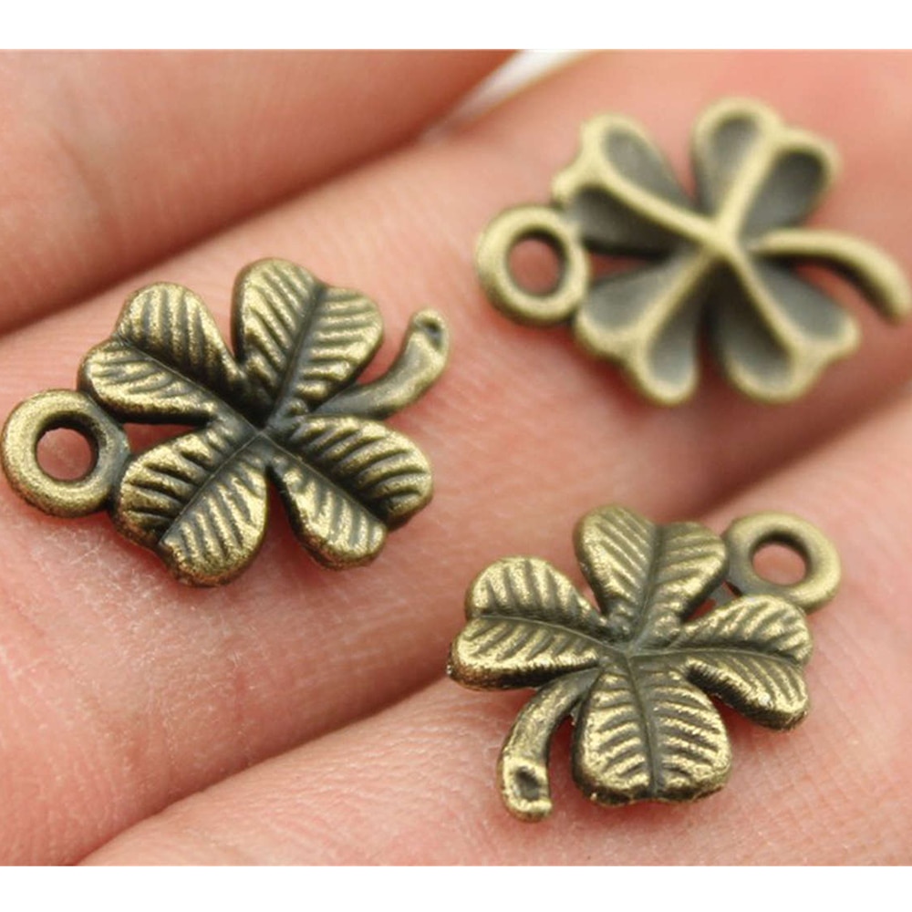40pcs 17x11mm 3 Colors Lucky Irish Four Leaf Clover Charms DIY Handmade Jewelry Pendant