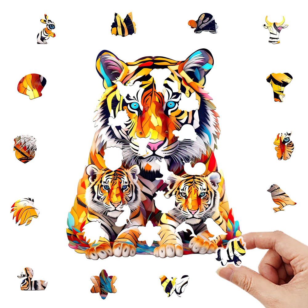 Wooden jigsaw Tiger Box Beautiful for Thanksgiving Irregular shaped animal jigsaw Christmas for adult stress reli