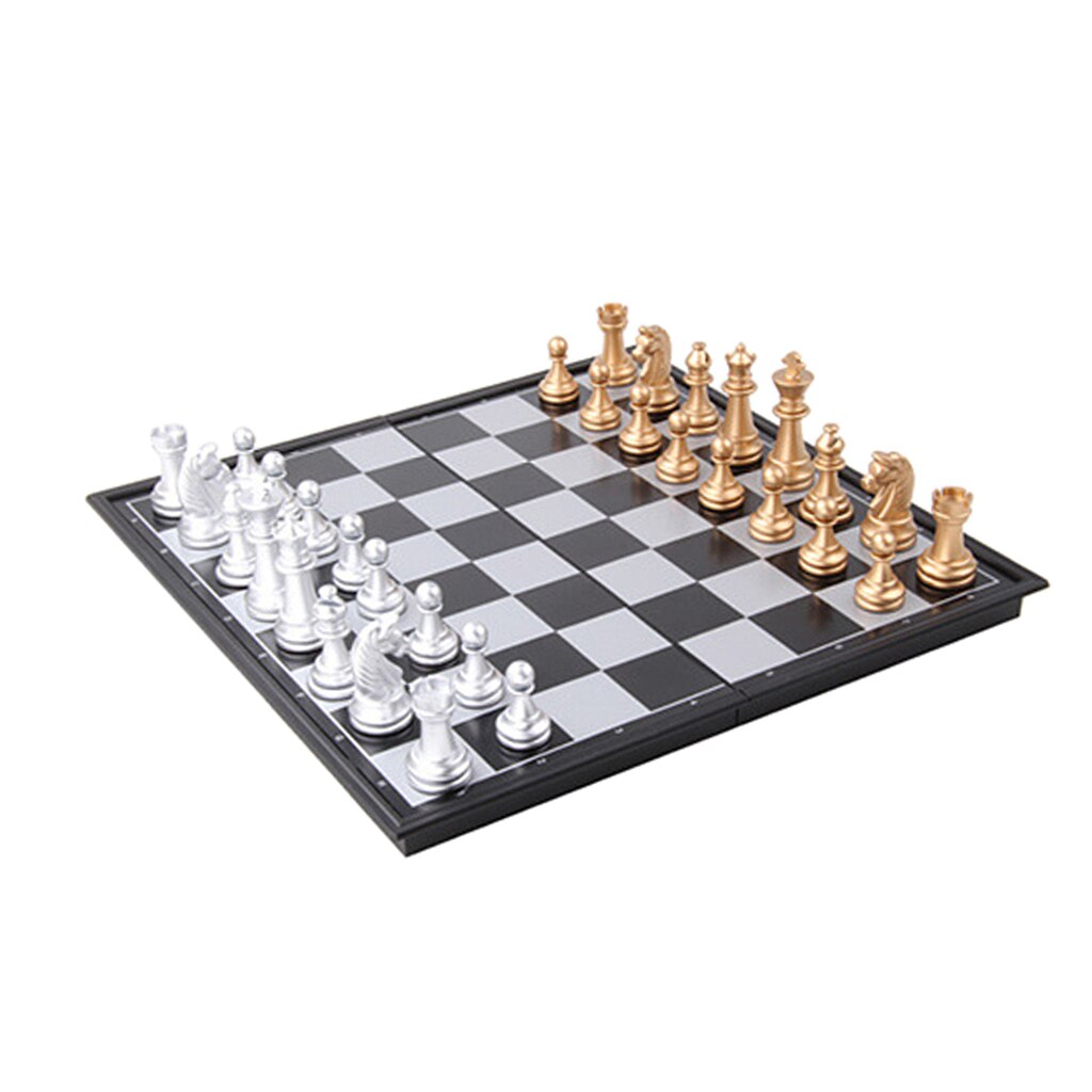 International Chess Set with Folding Chess Board and Classic Handmade Standard Pieces Metal Chess Set for Kids Adults