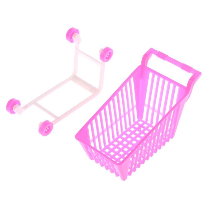 Doll Shopping Cart Plastic Cute Miniature Mini Supermarket Storage Hand Pretend Toys Dollhouse Trolley Simulation Play Toy