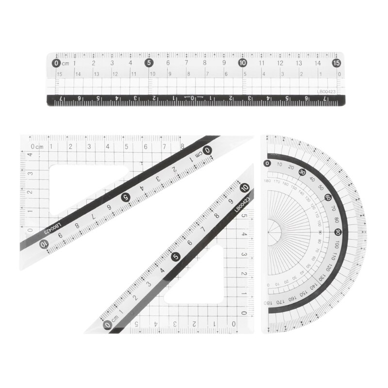 4Pcs Student Drawing Squares Triangle Ruler Protractor Maths Geometry Stationery