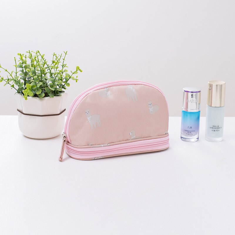 FUDEAM Oxford Multifunction Women Travel Storage Cosmetic Bag Toiletry Organize Semicircle Make Up Bag Eyebrow Pencil Pouch Bag: Alpaca