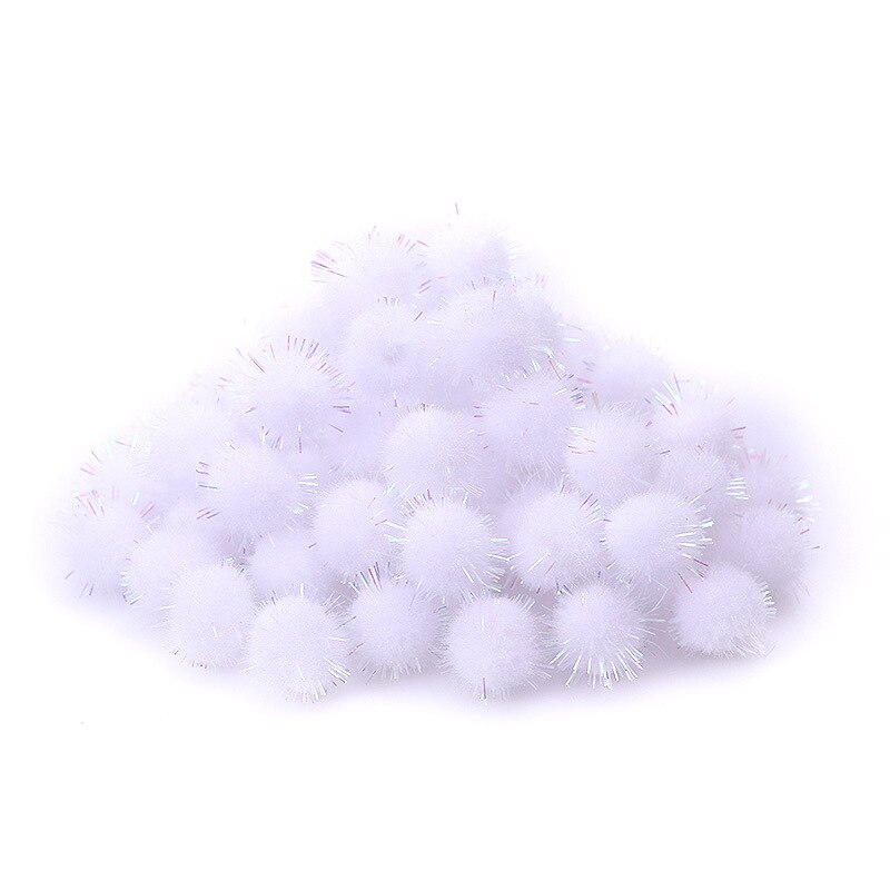 100 Stuks Gekleurde Glitter Ballen Pompom Harige Ballen Kids Diy Craft Supplies Handgemaakte Creatieve Decoratie Materialen Pom Poms KQ001: White