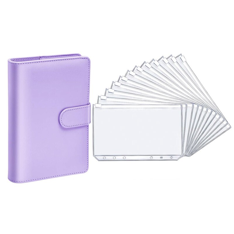 PU Leather Notebook Binder for Filler Paper Magnetic Personal Planner Binder with 12 Pcs Binder Zipper Folder(Purple,A6): Default Title