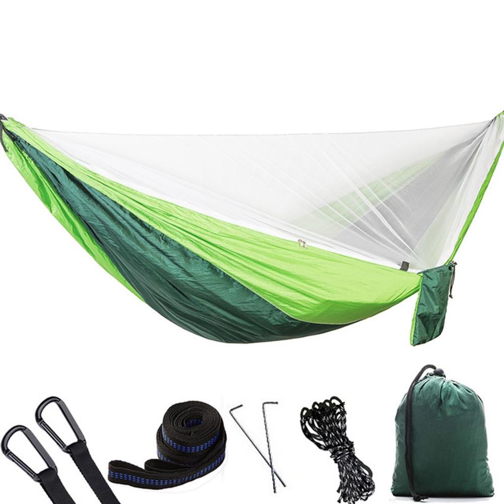 Ultralet bærbar udendørs camping myggenet mand kvinder børn nylon hængende seng sove gynge unisex solid komfortabel hængekøje: Lysegrøn