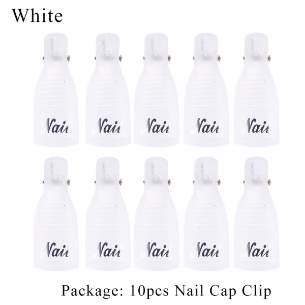 10 pc plastique Nail Art tremper Clips capuchon Gel vernis à ongles dissolvant Clips ongles dégraissant nettoyant manucure ongles outil LAND136: White