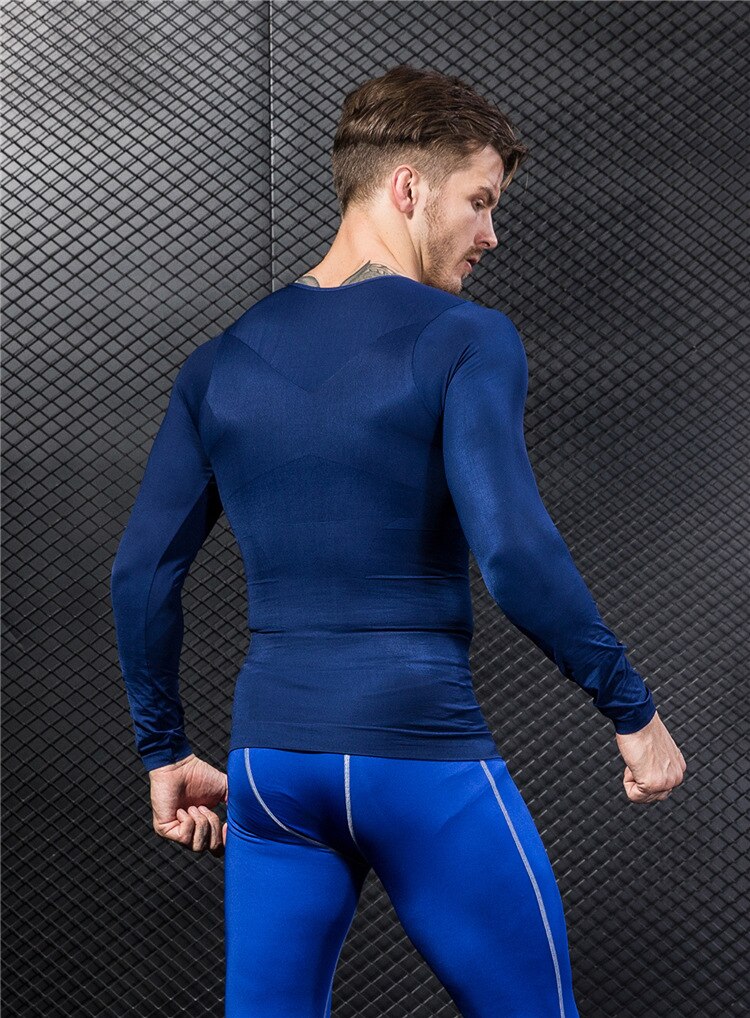 seamless long sleeve men body shaper t shirt sports training tights mens fitness gym tops clothing tee shirt homme