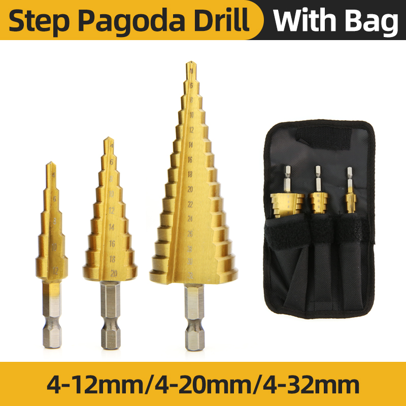 HSS Titanium Step Drill Bit High Speed Stepped Drill Set Saw Drill Tools Conical Stage Drill For Metal Wood 4-12 4-20 4-32mm: Blue