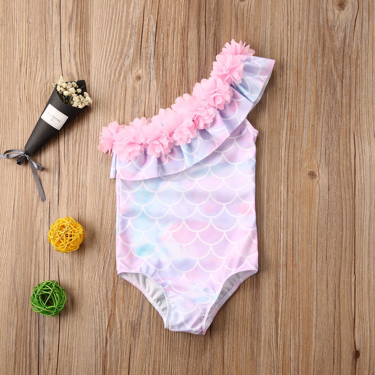 Children Mermaid Swimsuit Baby Girls Swimwear Summer Flower One Shoulder One Piece Bikini Kids Bathing Suit Beachwear
