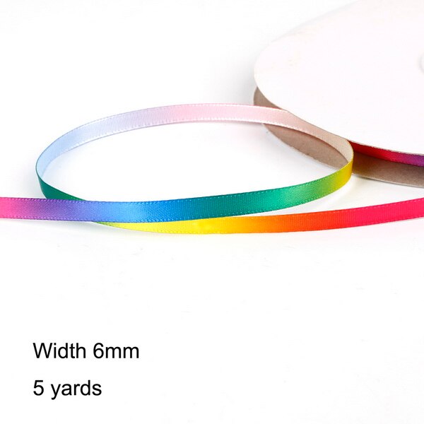 5Yard/Lot 6 10 12 15 20 25 30 40 50Mm Regenboog Kleur Satijn Lint Tape Voor bruiloft Decoratie Wrap Kerst Lint: 6mm