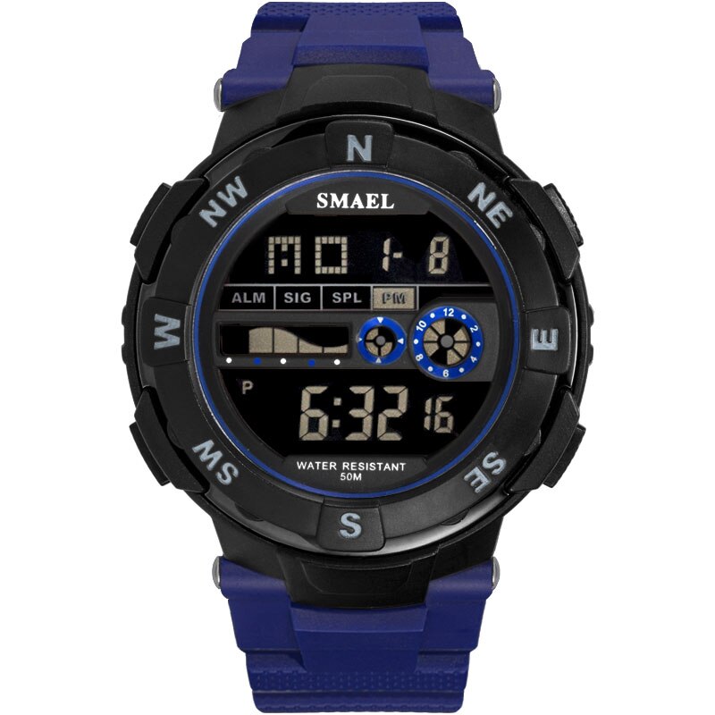 Digitale herenhorloges, kleine sporthorloges, led herenhorloges, waterdichte herenhorloges, 1361b zwarte polshorloges, casual elektronica horloge: Blauw