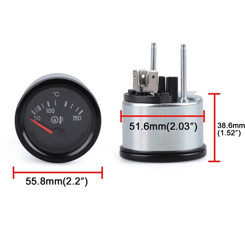 52Mm Auto Olie Temperatuurmeter Temp Meter Zwart Pointer 12V 50-150 ℃