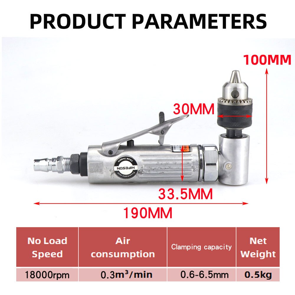 Elleboog Pneumatische Boor 1 / 4 "Vooruit En Achteruit Speed Reguleren Gear Roeren Boormachine Slijper 0.5-6.5Mm