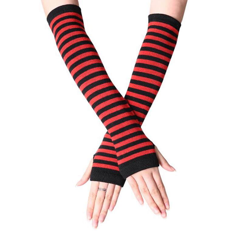 Herfst Pols Arm Hand Arm Warmers Gebreide Vingerloze Handschoenen Lange Mouwen Zachte Gestreepte Arm Handschoenen: red