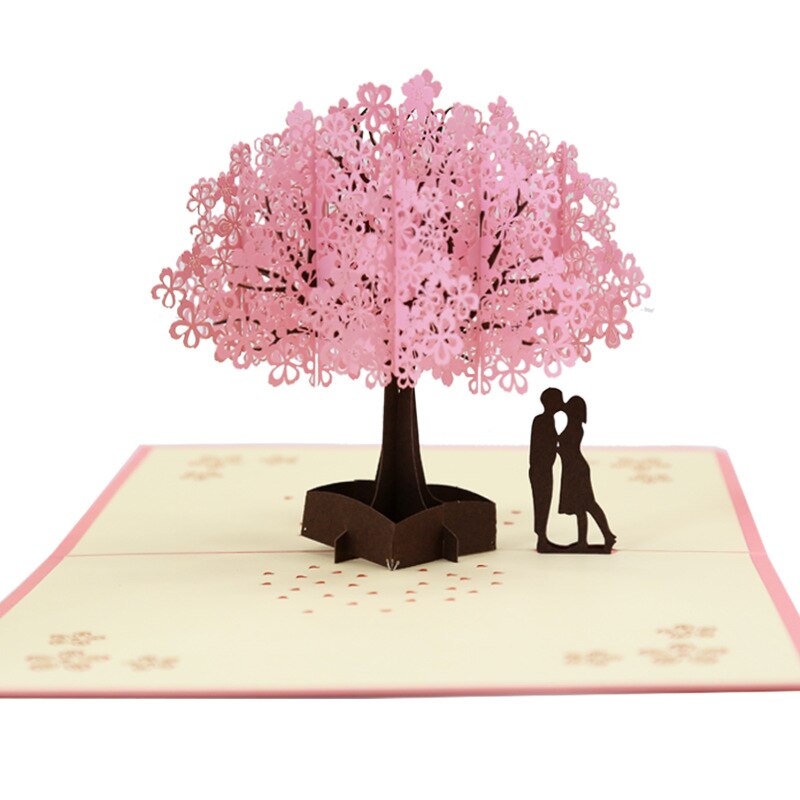 3D Cherry Blossom Pops-Up Card Handmade Romantic Greeting Cards for Wife Girlfriend Husband TP