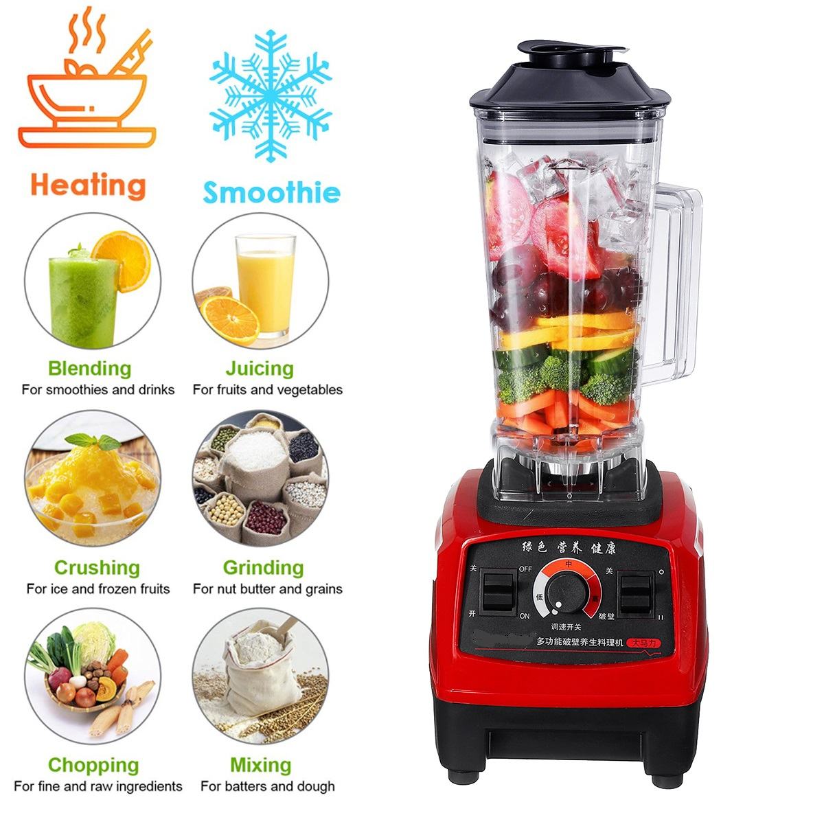 2l 800w tunge kommerciel kvalitet blender mixer juicer high power food processor is smoothie bar frugt blender