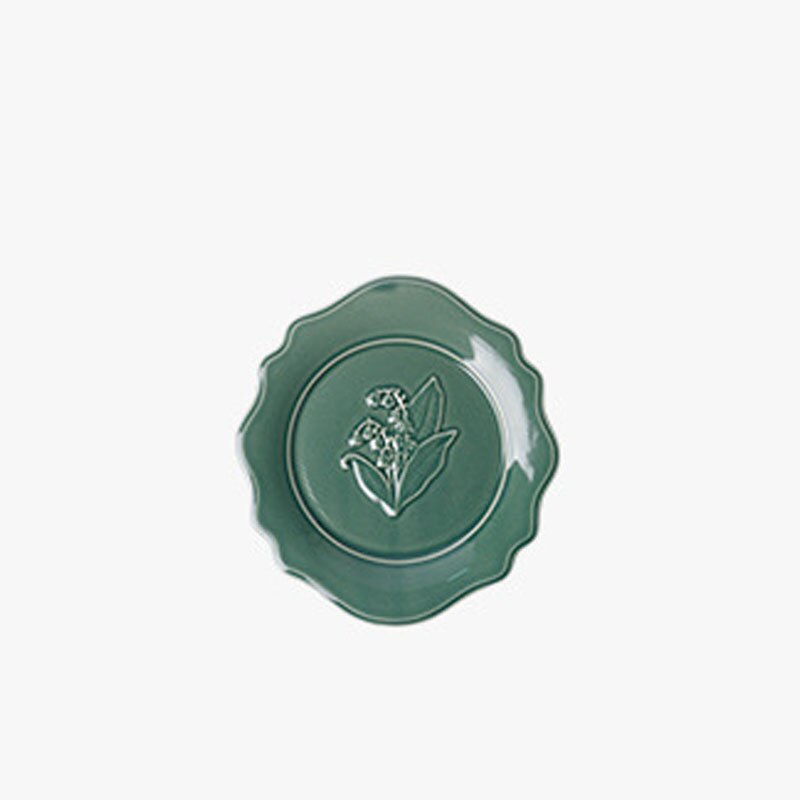 Retro Ceramic Plate Sets French Lily of The Valley Relief Dinner Set Plates and Dishes Western Restaurant Desktop Steak Dish: C-small