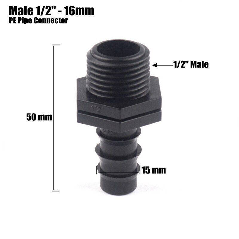 5 st 1/2 " 3/4 " hangänga pe-röranslutningar bevattningsslanganslutningar bevattningsrör gängad rak anslutningsadapter: Hane 1 l 2 tum -16mm