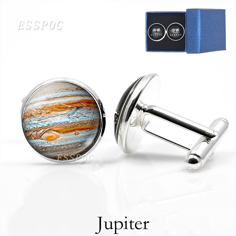 Solar- System Mond Mars Schmuck Männer der Manschettenknöpfe für Hemd Silber Überzogene Glas Cabochon Französisch Manschette Manschettenknöpfe Astronomie Schmuck: Jupiter