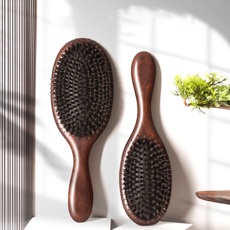 Natuurlijke Varkenshaar Haarborstel Hoofdhuid Massage Kam Anti-Statische Sandelhout Handvat Haar Kam Hair Styling Tool