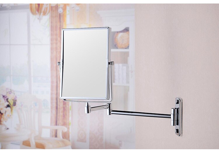 Wall-mounted bathroom folding mirror space aluminum alloy retractable double-sided mirror 3X magnifying mirror shaving mirror: Default Title