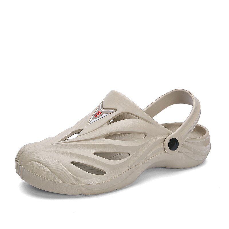 Sommer mænd hjemmesko mænd udendørs åndbare klipklapper strandsandaler afslappet leg vandsko zapatos de agua: Beige / 45