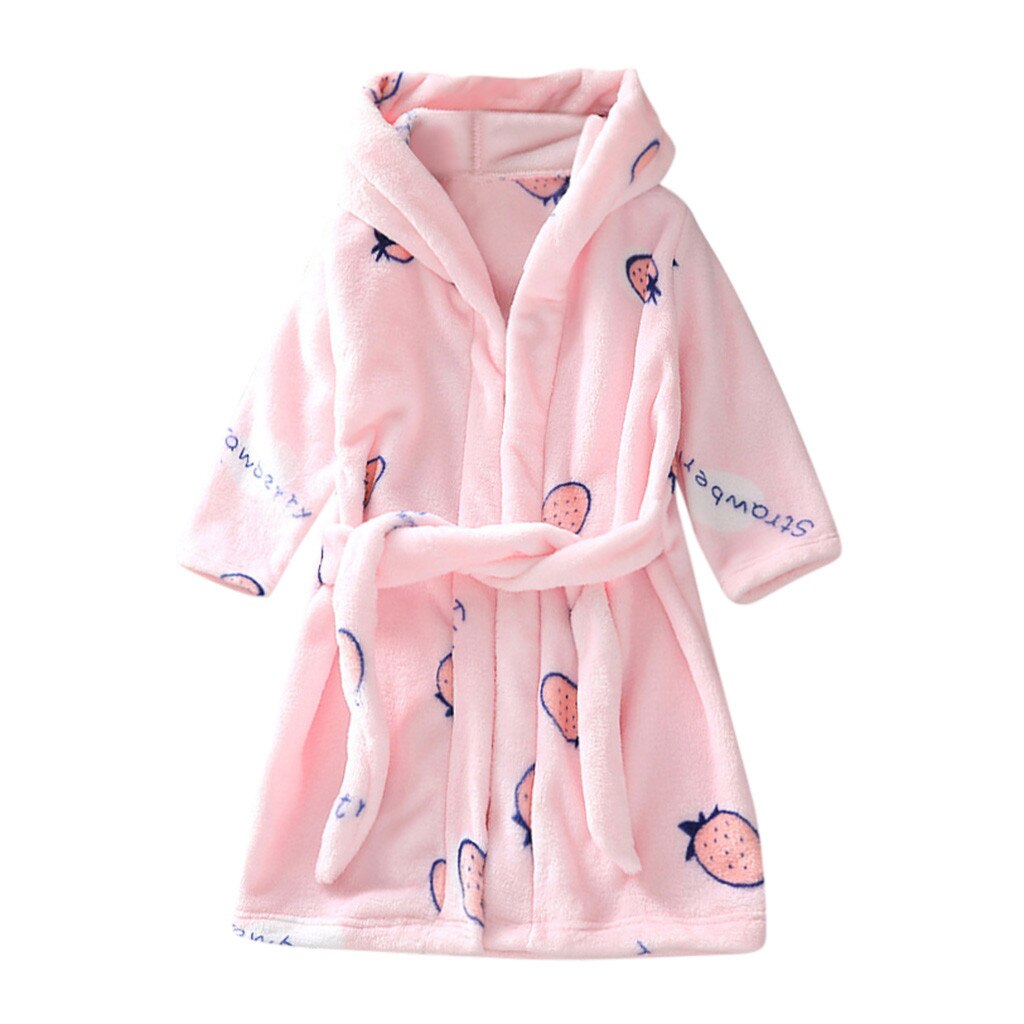 Winter Children Fleece Pajamas Warm Flannel Sleepwear Boy Girl Cartoon Hooded Bathrobe Towel Night-Gown Sleepwear Homewear 3-8Y: PK / 100