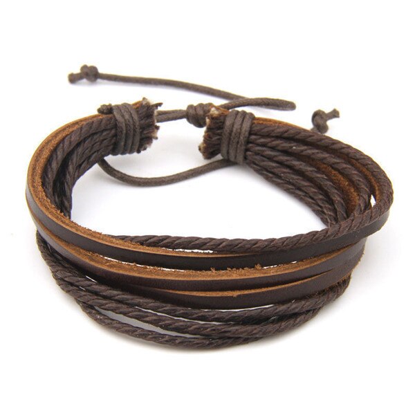 Männer Geflochtenen Seil Leder Armbänder Surfer Stamm wickeln mehrschichtig Manschette Armbinde Elastizität Armbinde Schwarz/Braun: Braun