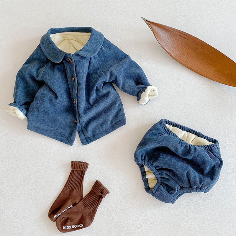 Conjunto de ropa gruesa de invierno para bebés y niñas, conjunto de cárdigan de punto de algodón para bebés, abrigo y pantalones cortos, conjunto de ropa para bebés recién nacidos