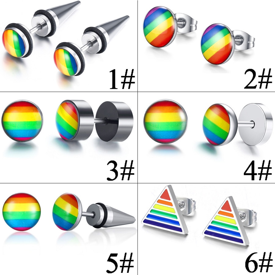 Lgbt Rainbow Rvs Oorbellen Lesbische Gay Pride Stud Oorbel Voor Mannen En Vrouwen (1 Paar)