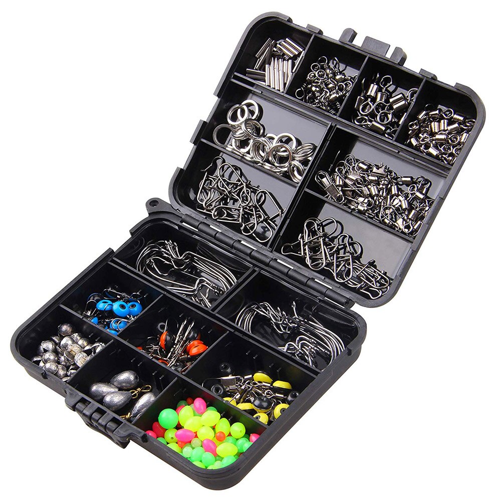 245Pcs/Box Fishing Accessories Kit Including Fishing Hooks Beads Swivels Snap Sinker Weight Fishing Terminal Tackle