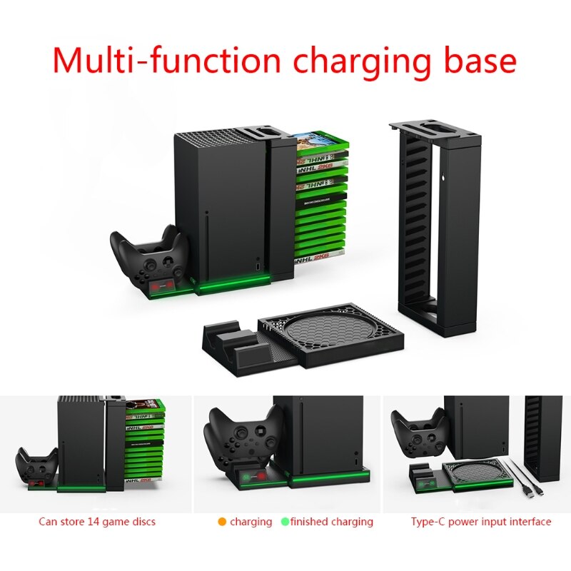 Kühlstation für disc-aufbewahrung mit controller-ladegerät, kompatibel mit xbox series x-spiel-headset-zubehör