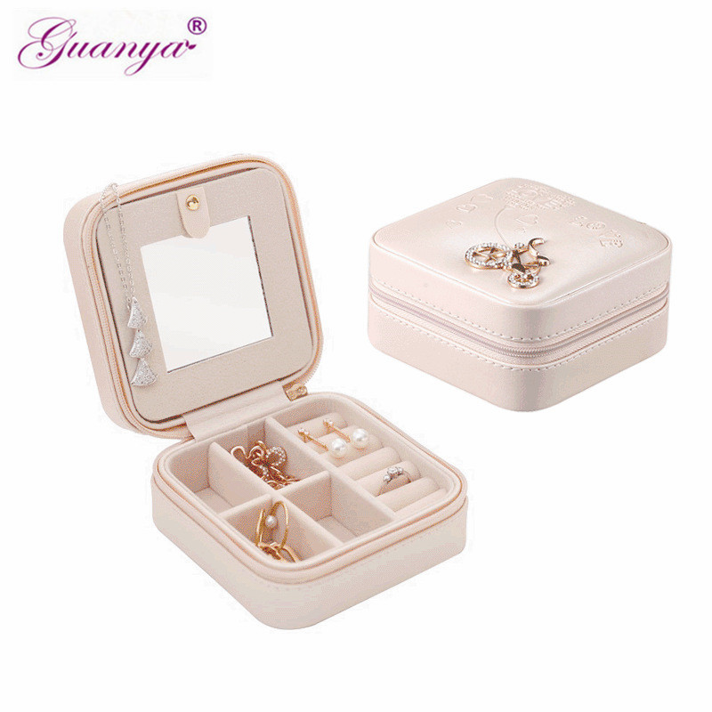 Guanya Stud Earrings Rings Jewelry Box Portable Storage Organizer Zipper Portable Women Useful Makeup Display Travel Case