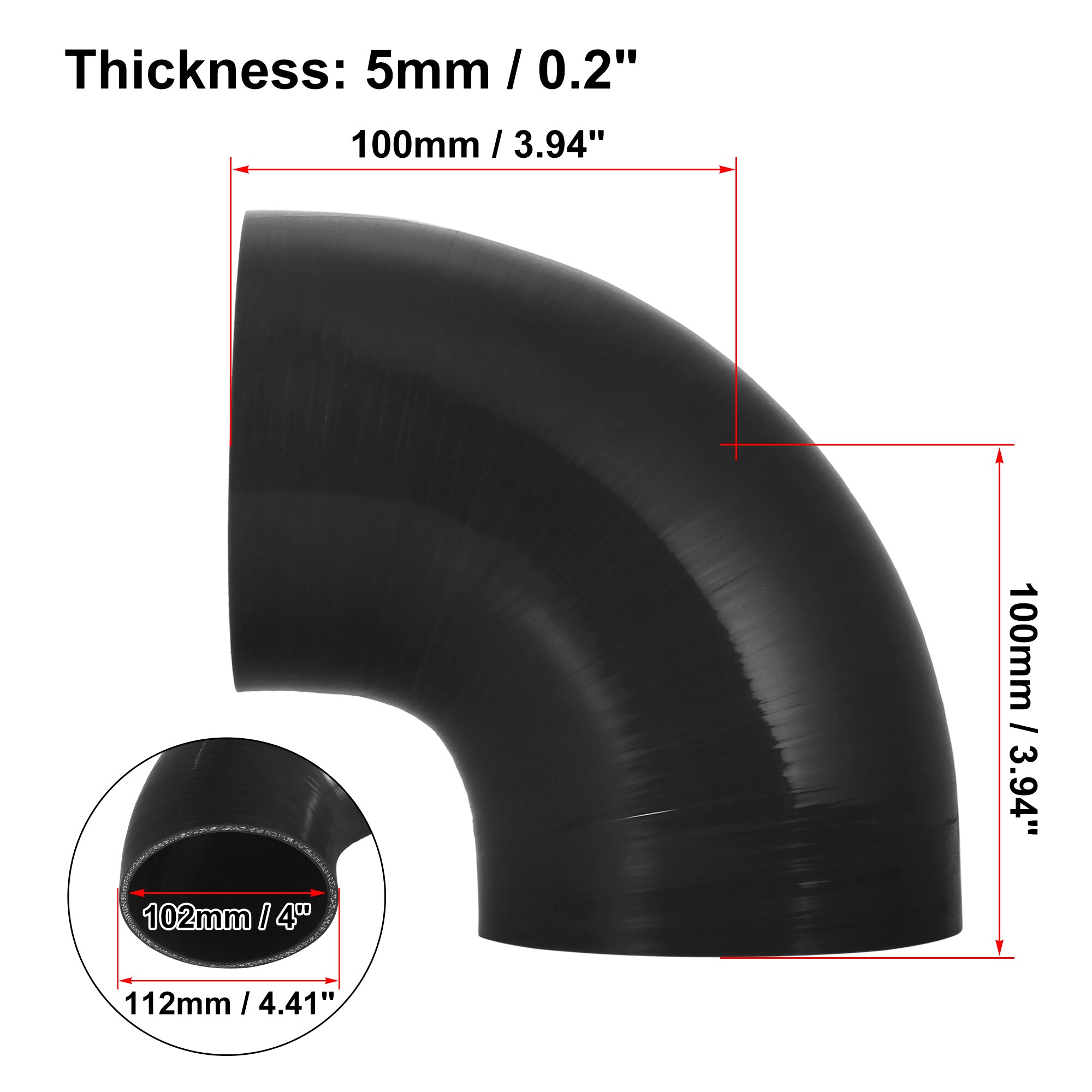 Uxcell-manguera de codo de 90 grados, tubo de silicona, 38, 51, 57, 63, 70, 76, 89, 102MM, conector Intercooler para tubo de entrada Turbo de aire: Black 102mm