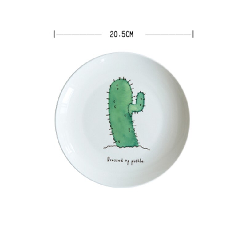 Cactus Styles 8 inch Ceramic Domestic Plate Kitchen Tableware Cake Dessert Fruit Snack Breakfast Steak Dinner Dish Dishes: 8 inch-Style 3