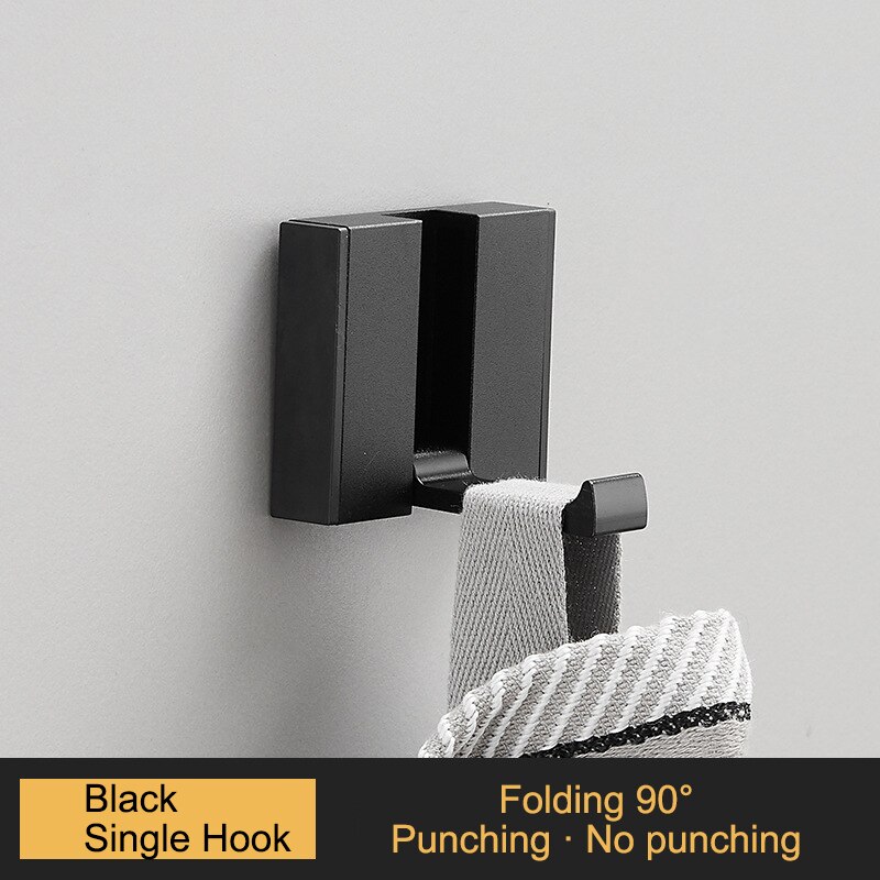 Porte-serviettes pliant Non marquant, sans poinçon, crochets muraux, porte-vêtements, pour salle de bains, cuisine, chambre à coucher, couloir: All Black 1 Hook 90
