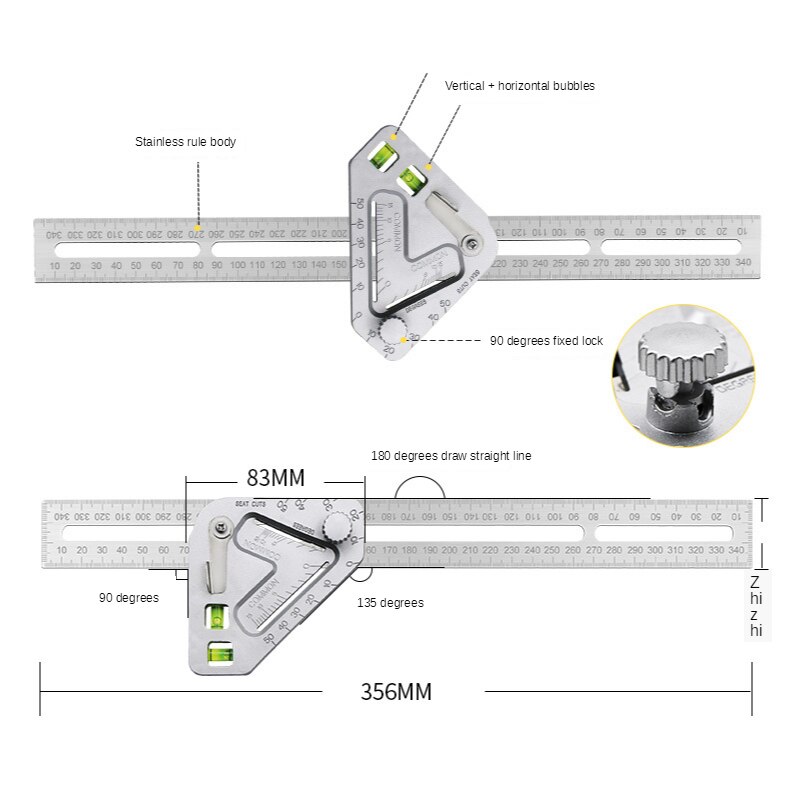 Multi-function Angle Level with Horizontal Bubble Woodworking Triangle Ruler Protractor Angle Measuring Tools Carpentry Tool