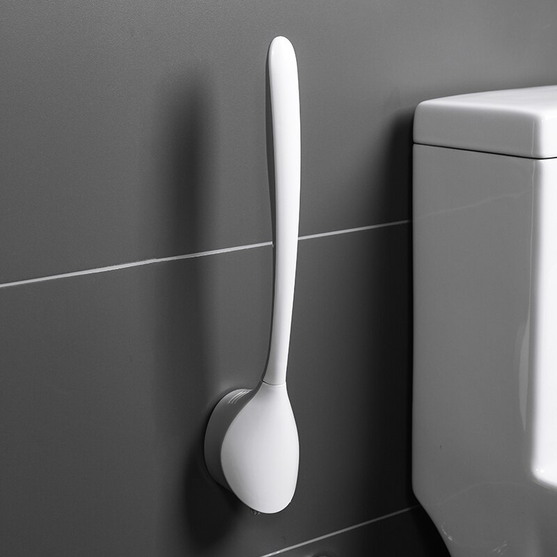 Tpr silikone toiletbørstehovedholder vægmonteret blød rengøringsbørste husholdningsgulv rengøringsværktøj badeværelse tilbehørssæt: Grå