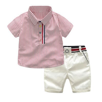 Boys Clothes Set Striped Shirt Shorts Set Of 2 Short-sleeved Tops Pants 2-piece Set For Children 2-6 Years Boy: tz0313 pink / 6T