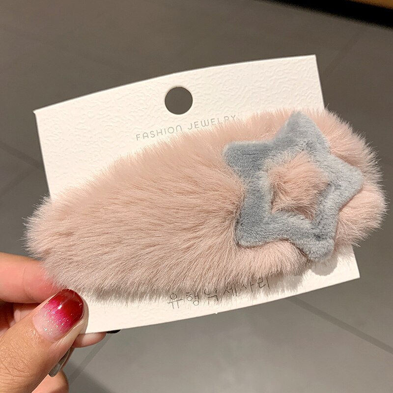 Vrouwen Meisjes Leuke Winter Zacht Pluche Ster Haarspelden Zoete Haar Ornament Hoofdband Haarspeldjes Hair Clips Haaraccessoires: Roze