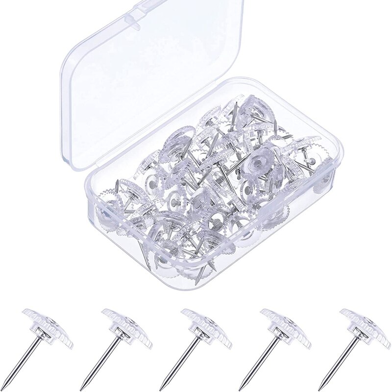 Clear Push Pins Small Plastic Thumb Tacks Steel Point And Clear Plastic Head Pushpins For Cork Board: 50pcs