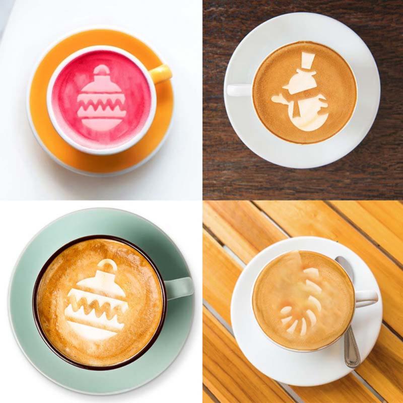 Plantilla para decorar café Barista, plantillas de espuma pulverizada para pastel, molde de capuchino, herramientas de tamiz en polvo, accesorios de café