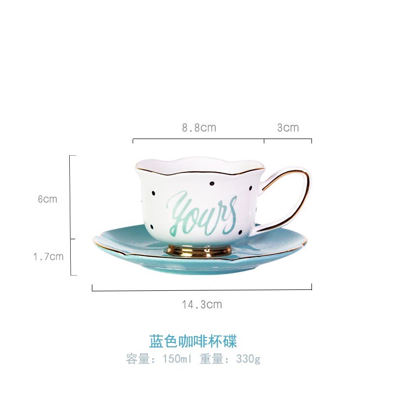 Japanese Style Cute Coffee Cup Saucer Set Tea pot Milk Jug Sugar Pot Tea Tray Set Reusable Latte Cappuccino Cups 180ml: Blue Cup Saucer