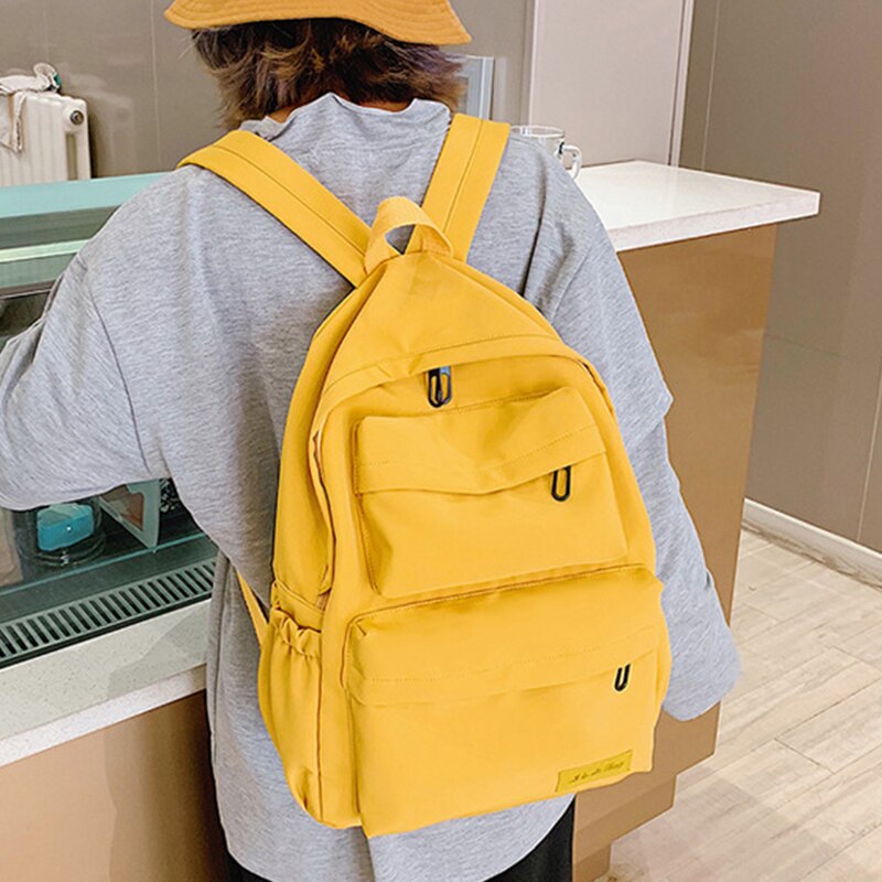 Waterdichte Canvas Effen Kleur Vrouwen Rugzak Multi Pocket Travel Rugzakken Tiener Grote Capaciteit Schooltassen Mochila