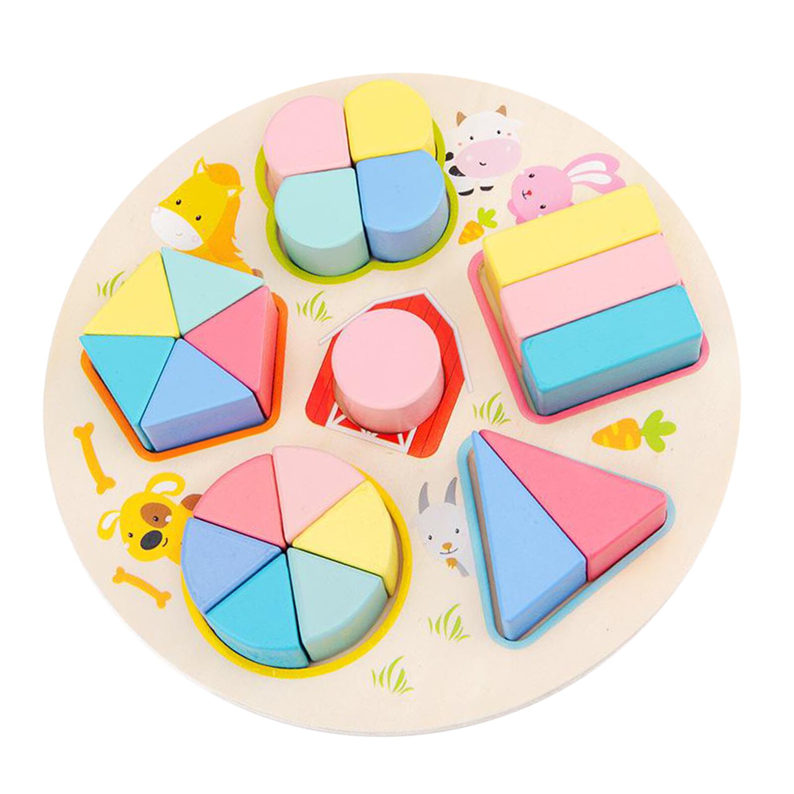 Math Fraction Puzzle Board Toy Colorful Block Kindergarten Brain Teaser