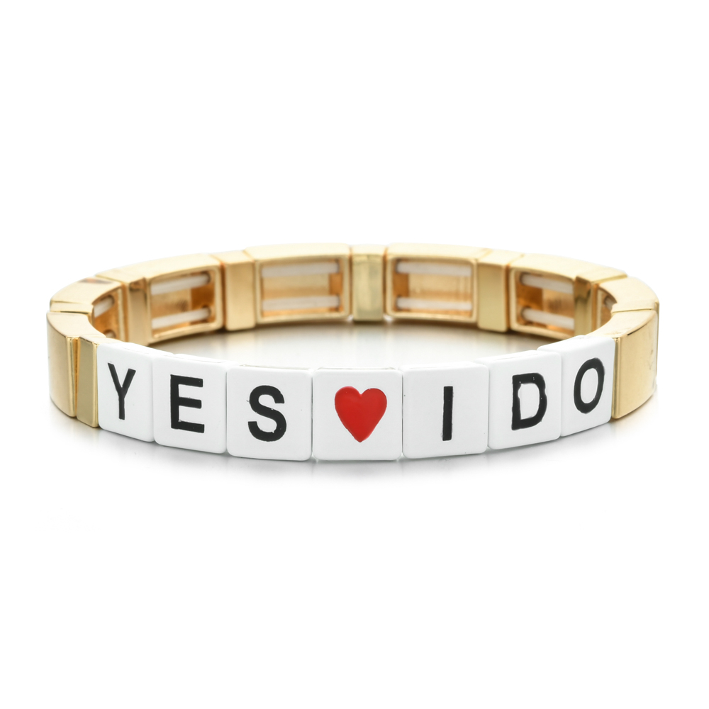 Mode Kleurrijke Regenboog Emaille Tegel Armband Vrouwen Meisjes Brief Liefde Armbanden Elasticiteit Manchet Bangles Partij Sieraden