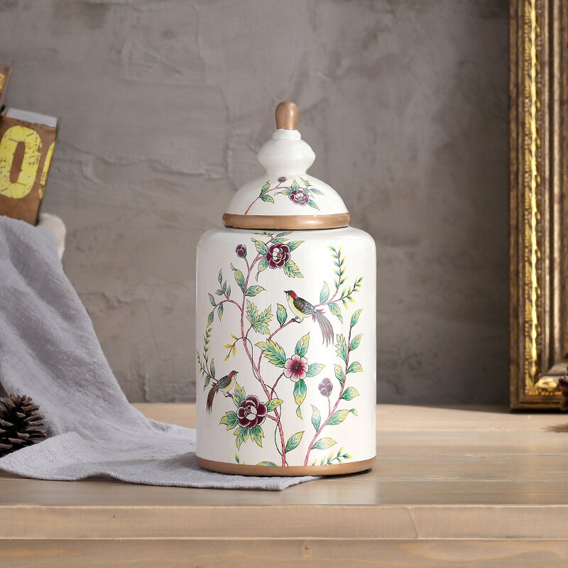 Blomster mønster klassisk keramik vase antik slik krukke te dåse universal porcelæn opbevaring krukker vintage hjem indretning: Hvid lille