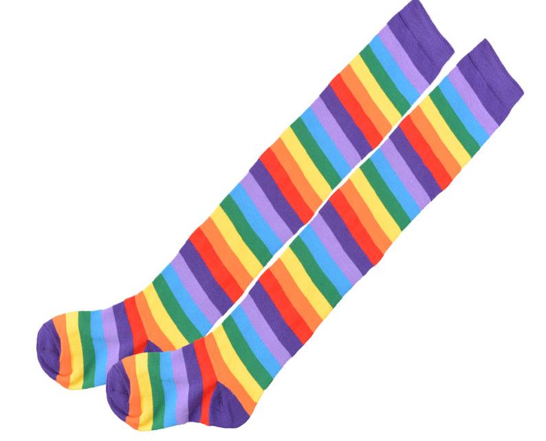 Naisten sukat reisi korkea raidallinen ohut jalka sukat sateenkaari käsivarsi käsi lapaset hanskat sateenkaari käsivarren lämmittimet: Pitkät sukat